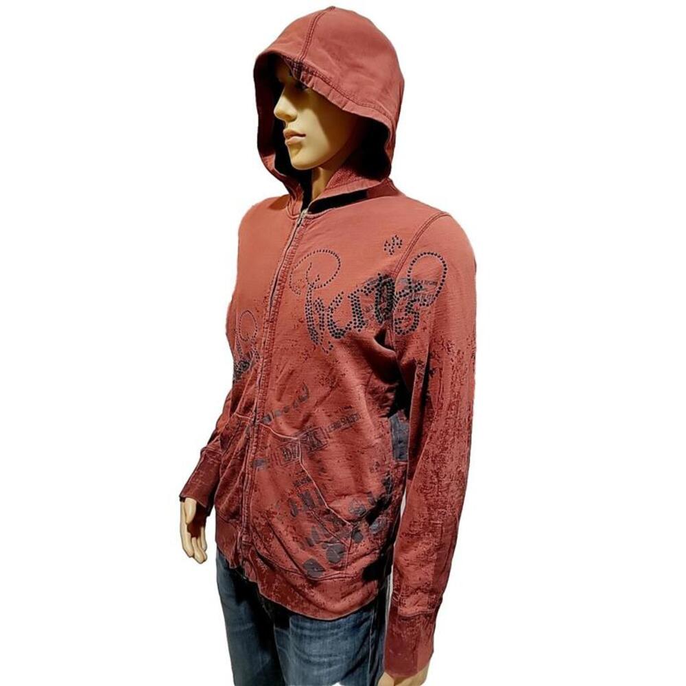 Salvage ~ Full-Zip Y2K Red Graphic Print Rare Vintage Size M Sweater #C - Picture 7 of 11